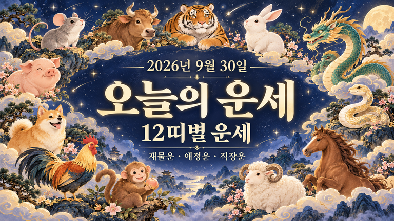2026년 9월 30일 오늘의 운세｜12띠별 재물운·애정운·직장운